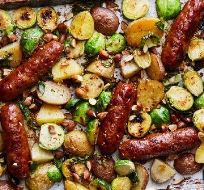 Sweet Dijon Mustard Roasted Sausage and Vegetables